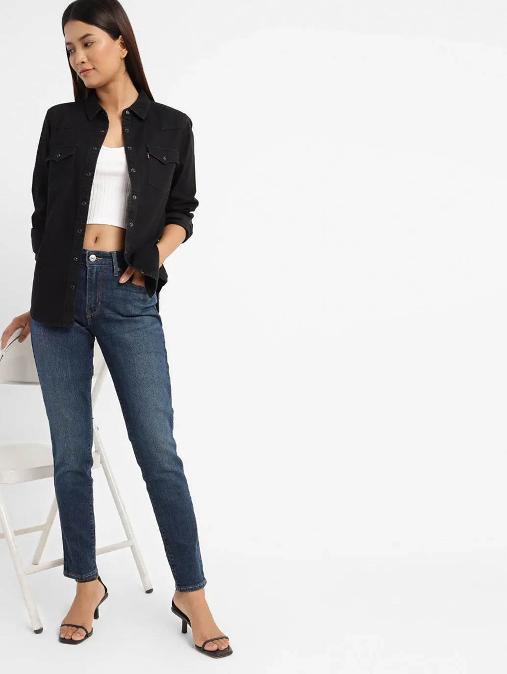 Women's 711 Blue Skinny Fit Mid Rise Jeans Straight Cut