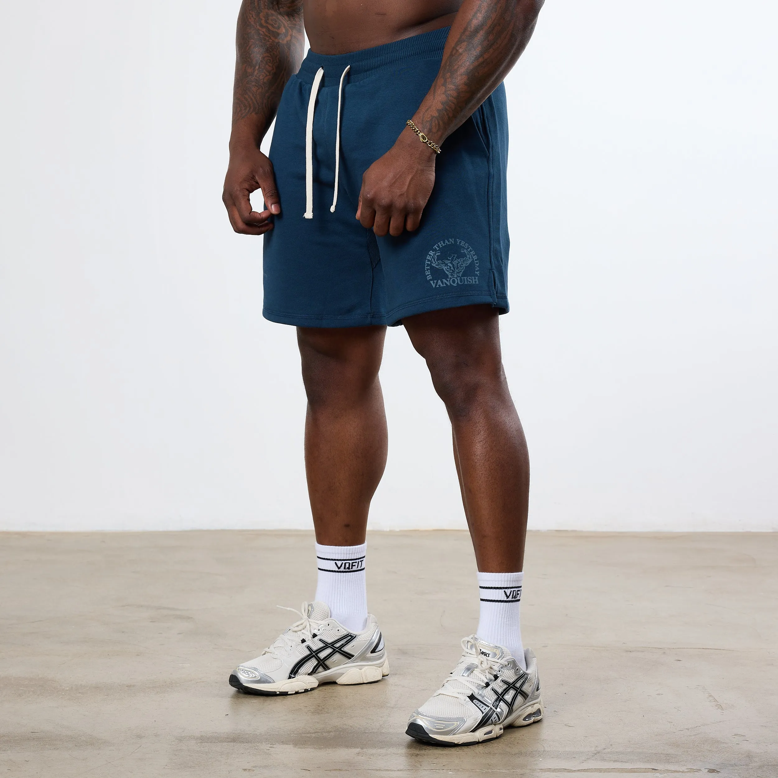 Compression Fit Vanquish Midnight Blue Unconquerable Strength Wide Leg Shorts