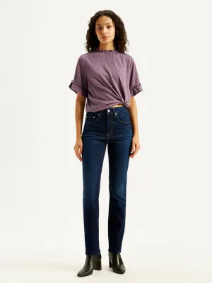 Everyday Shopping Day Lockstitch Construction Women's 724 Navy Blue Straight Fit High Rise Jeans
