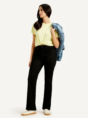 Women's Black Wedgie Bootcut Fit Mid Rise Jeans Rainy Day Chill Outfit Nature Lover Versatile Winter Warmth