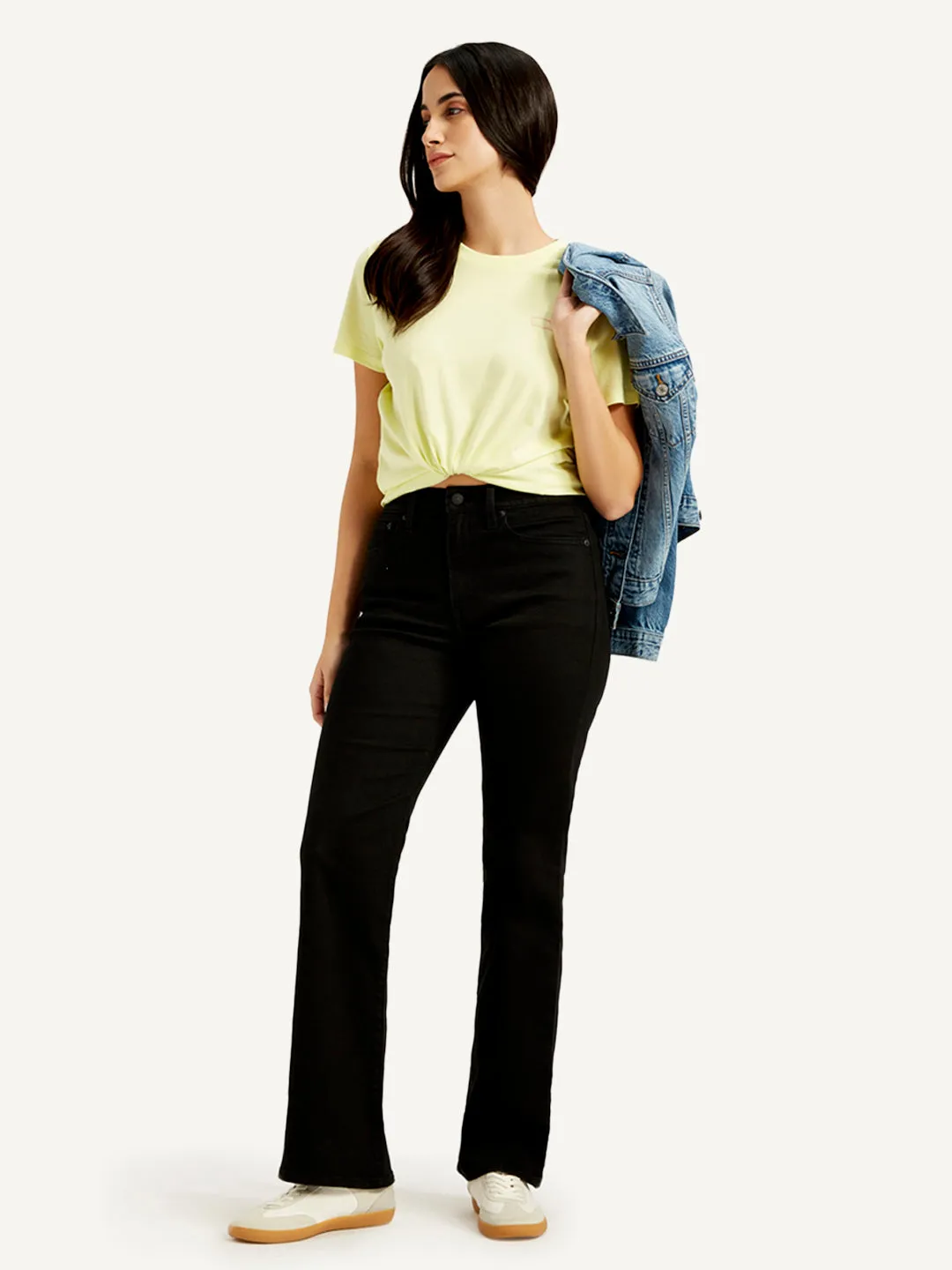 Timeless Piece Travel Outfit Street Fashion Creative Look Women's Black Wedgie Bootcut Fit Mid Rise Jeans