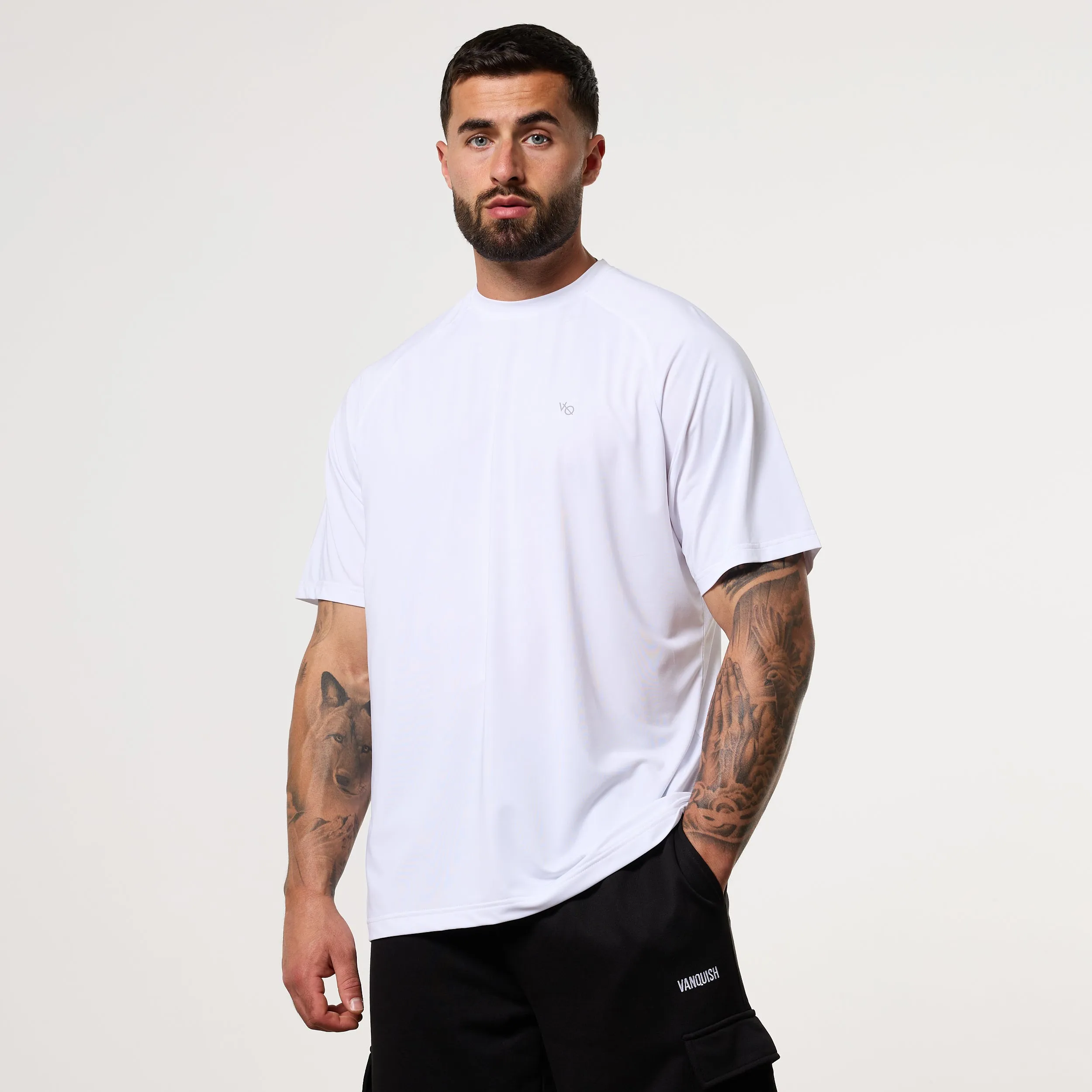 LayeredHemDetails FlexibleCollarOptions Vanquish Essential White Performance Oversized T Shirt