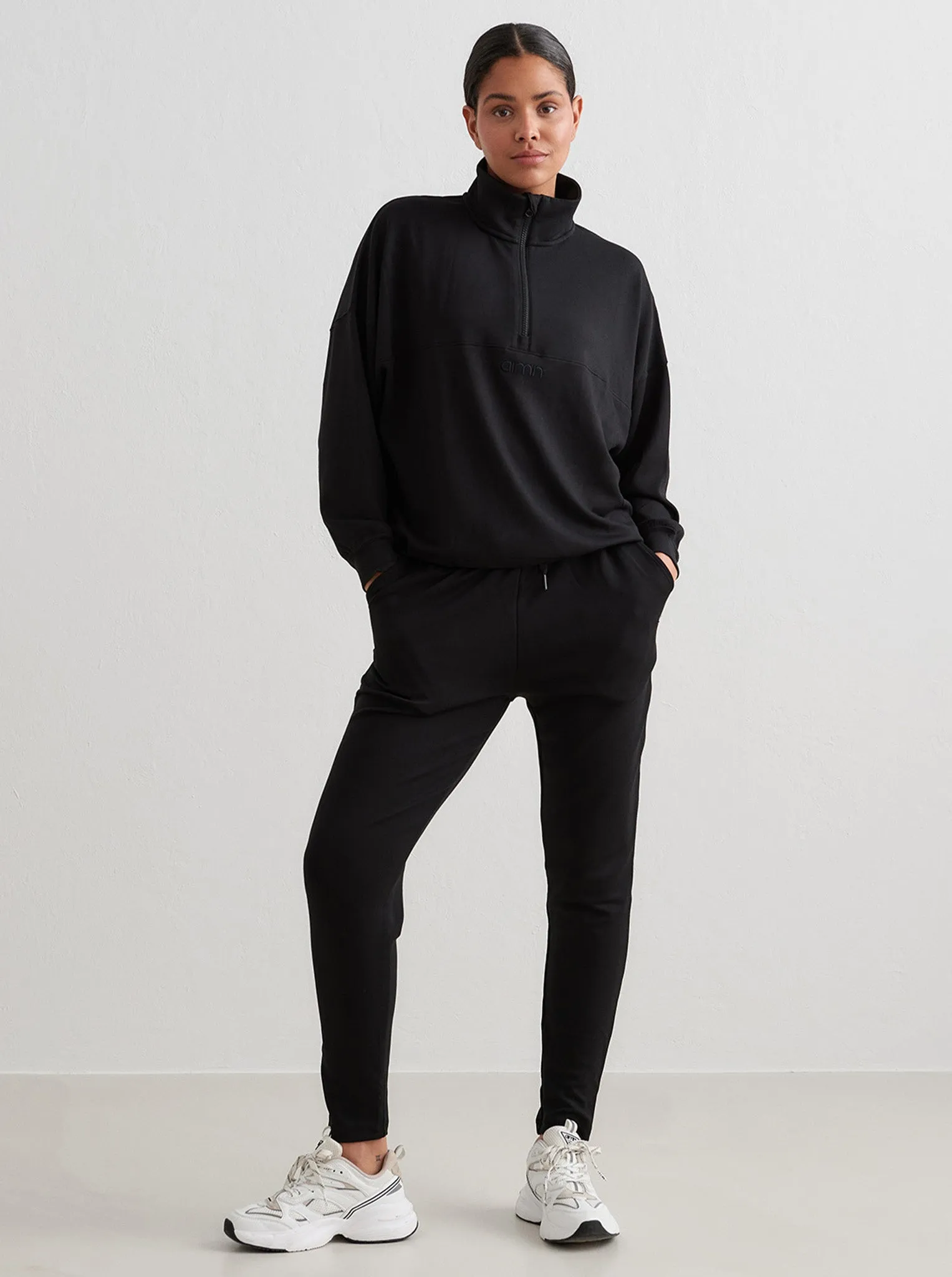 Black Comfy Modal Half Zip Heavyweight Fabric Fashion Motion