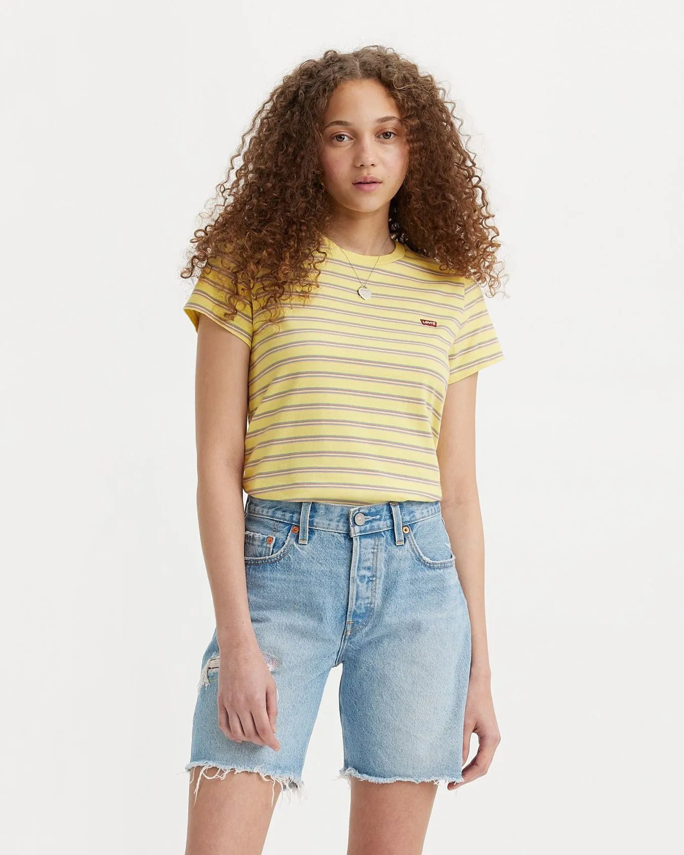 Levi's? Womens Perfect Tee - Cool Stripe Powdered Yellow Spring Mood Brunch Outfit Formal Streetwear Fan Beach Day