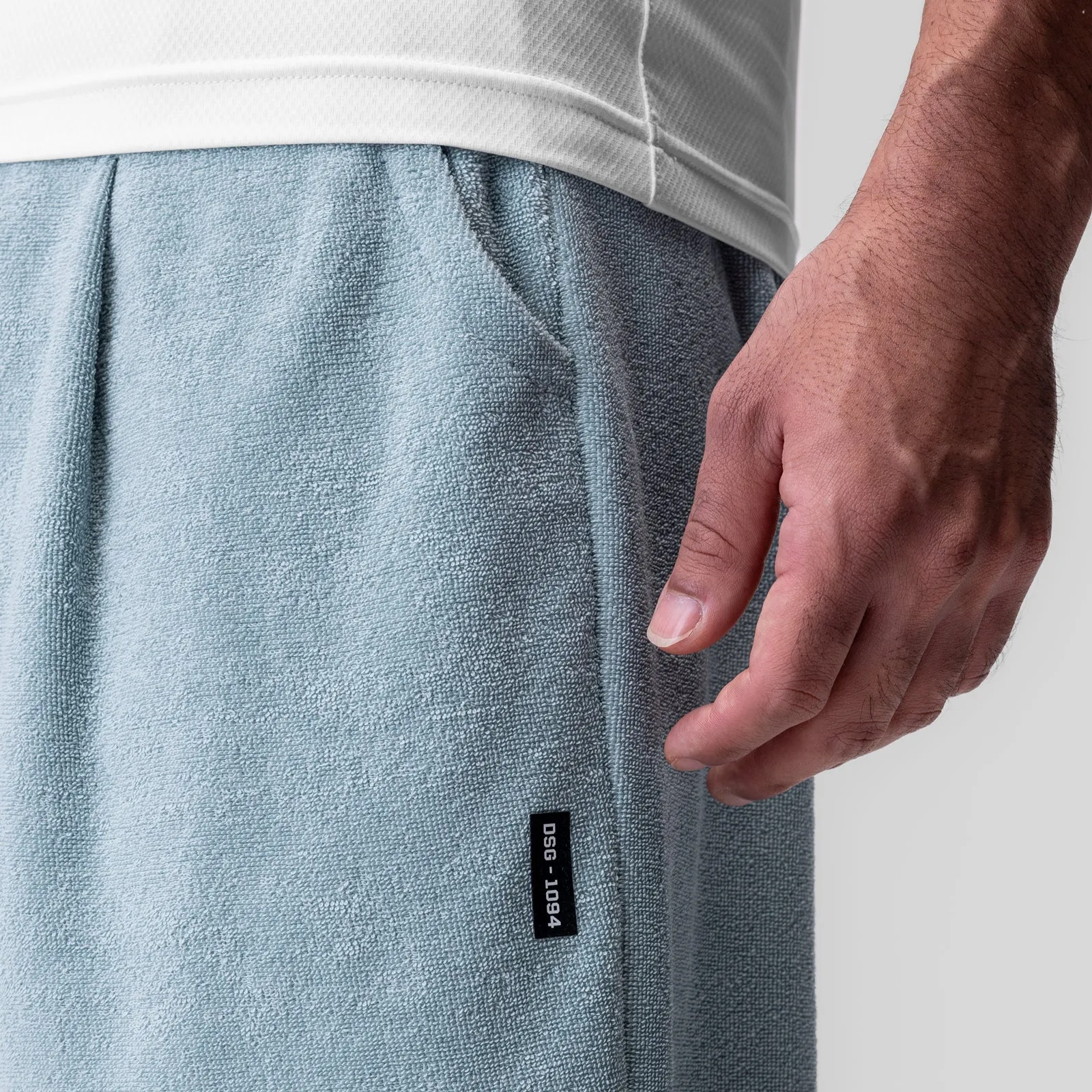 1094. Towel Terry Relaxed Short - Light Sky Workout Ready Design Tapered leg