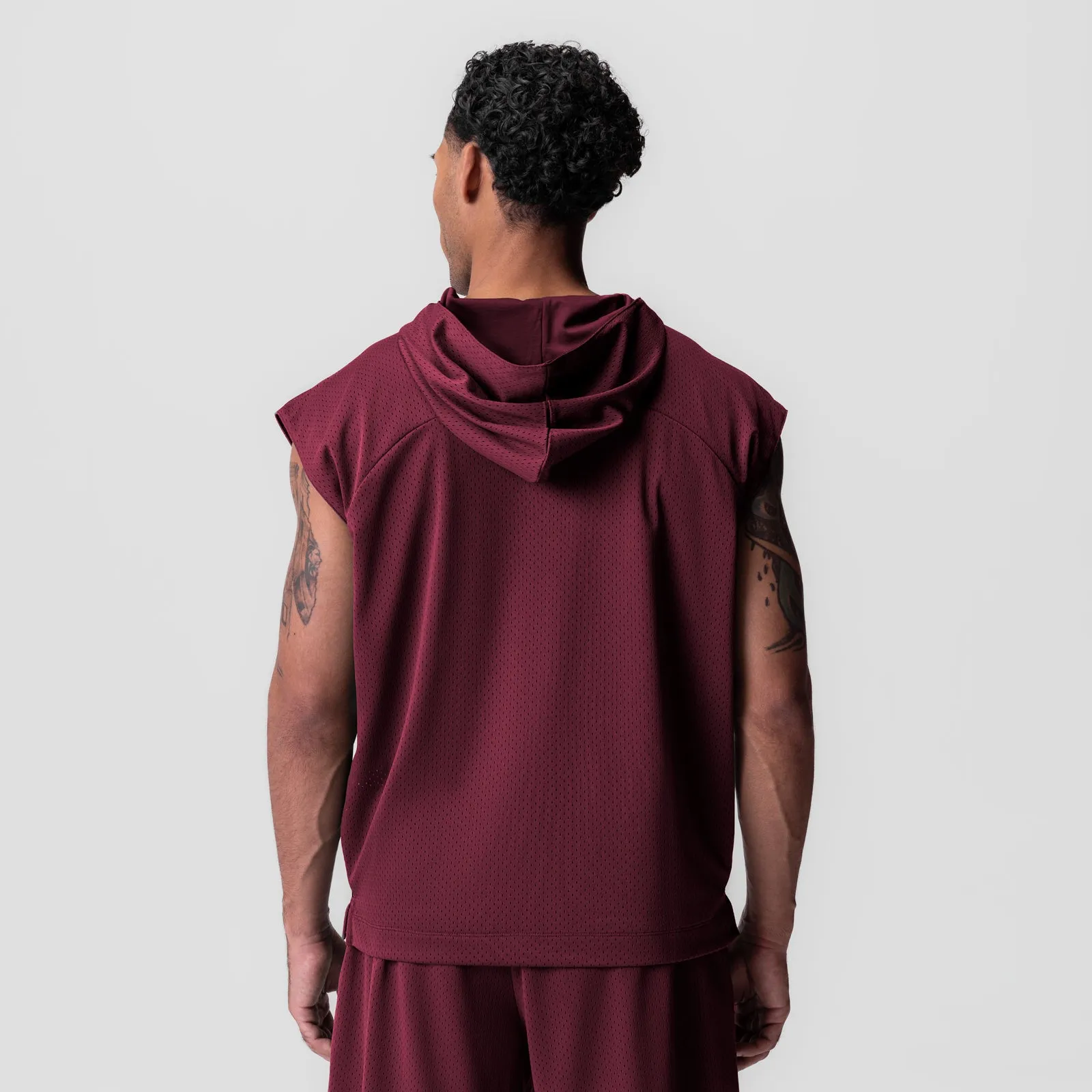 Artistic expression Zipper Closure 0983. Reversible 2-in-1 Cutoff Hoodie - Crimson
