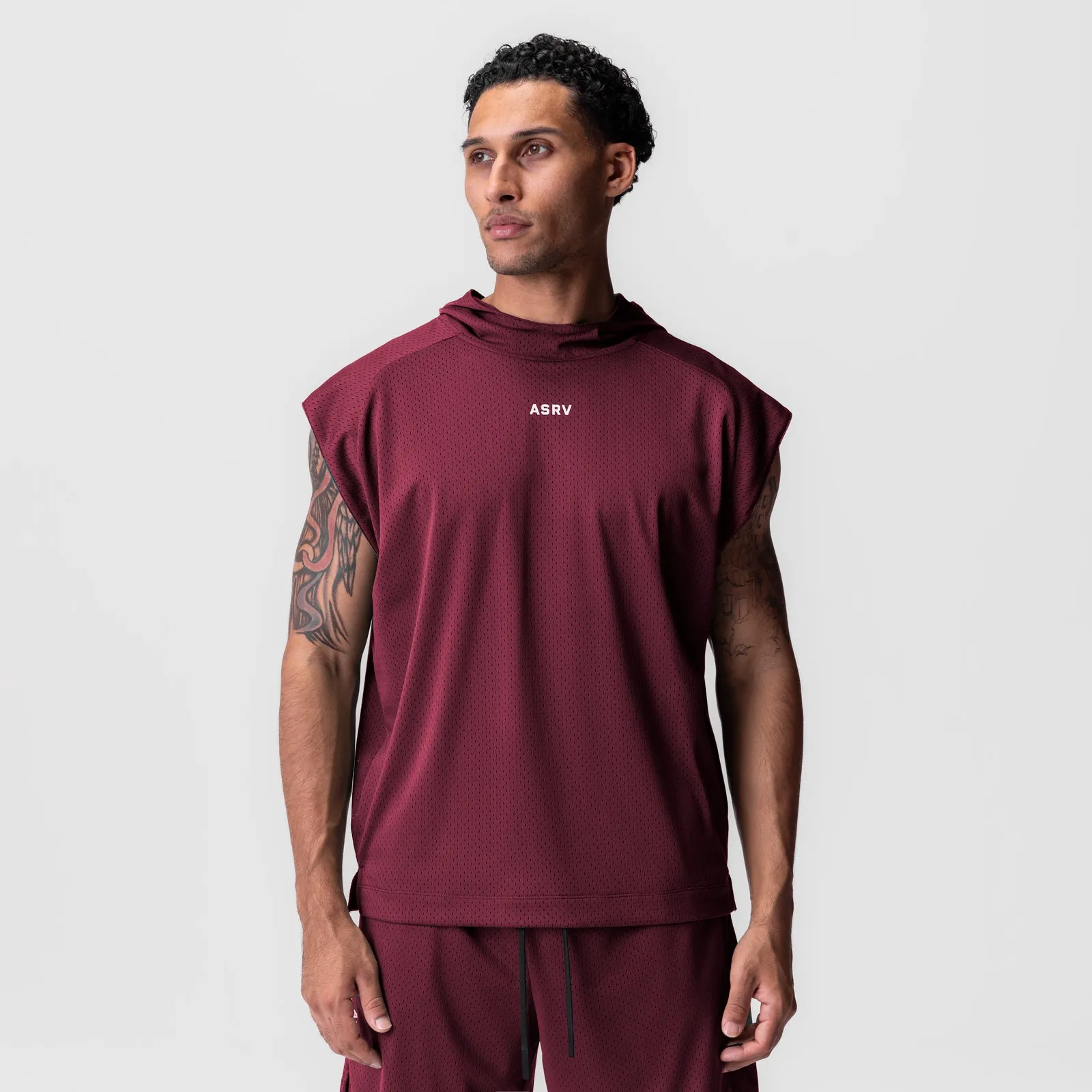 New Arrival Contrast Inner Layer 0983. Reversible 2-in-1 Cutoff Hoodie - Crimson