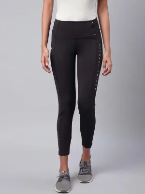 Alcis Women Black Solid Training Tights Winter Sports Mesh Panel