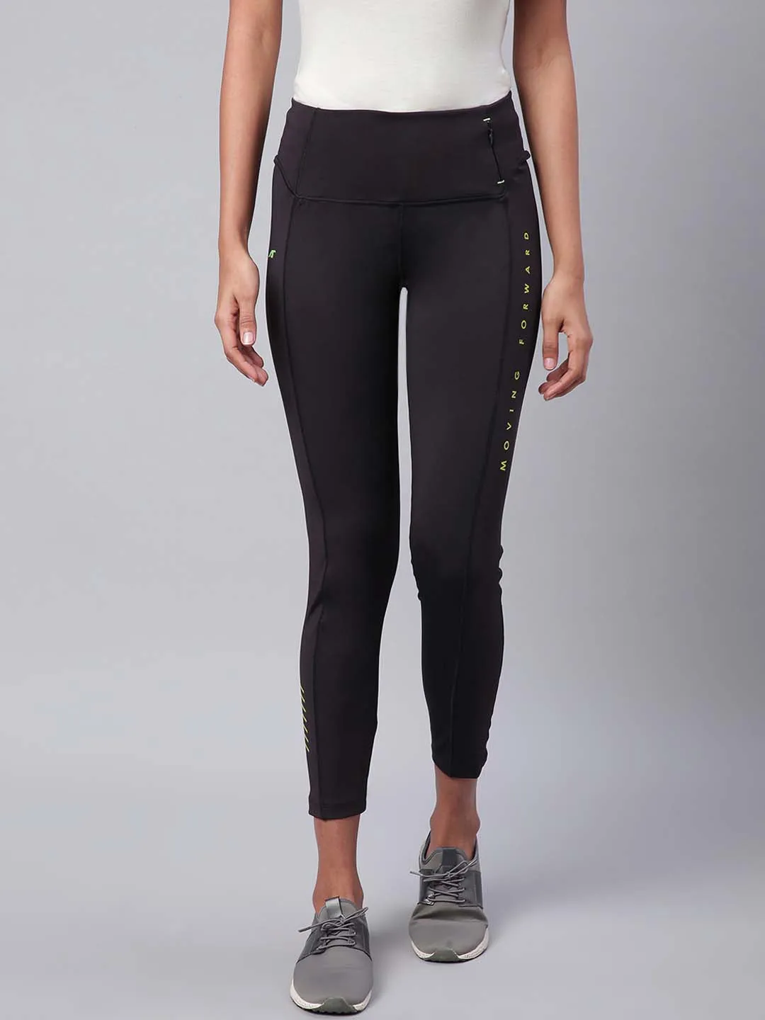 Alcis Women Black Solid Training Tights Beginner Level Holiday Outfit Ultra Light Outdoor Running