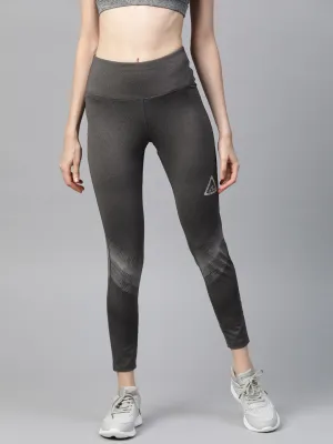 Movement Essential Alcis Women Charcoal Grey Solid Cropped Tights with Printed Detail