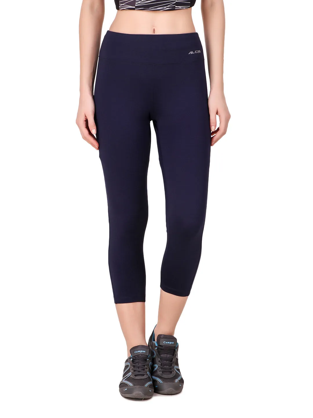 Alcis Women Solid Navy Blue Tights Signature Fit