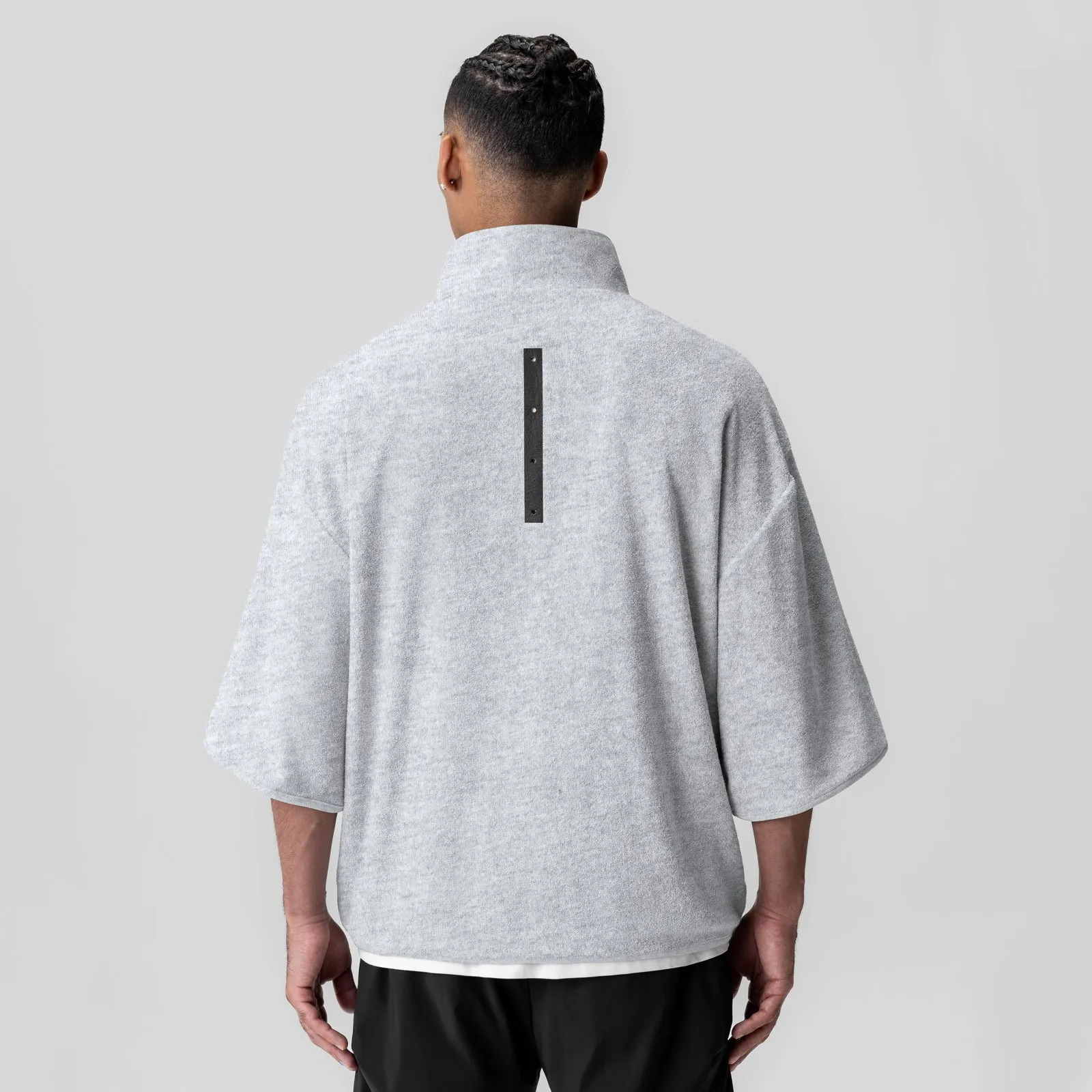 1057. Towel Terry Quarter Zip Oversized Tee - Heather Grey Day-to-Day Comfort