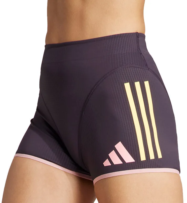 adidas Adizero Promo Womens Short Running Tights - Purple Non Binding Waistline