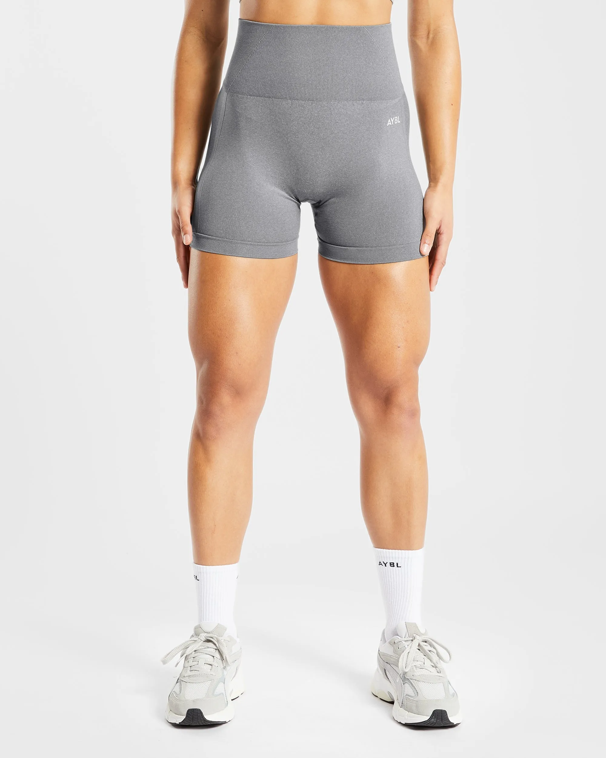 Exclusive item Flexible Gusset Design No Snag Zippers Empower Seamless Shorts - Grey Marl