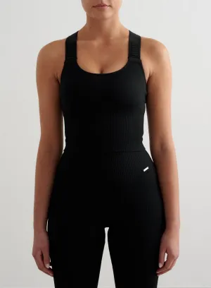 Adjustable Hem Fire resistant Black Ribbed Seamless High Support Bralette