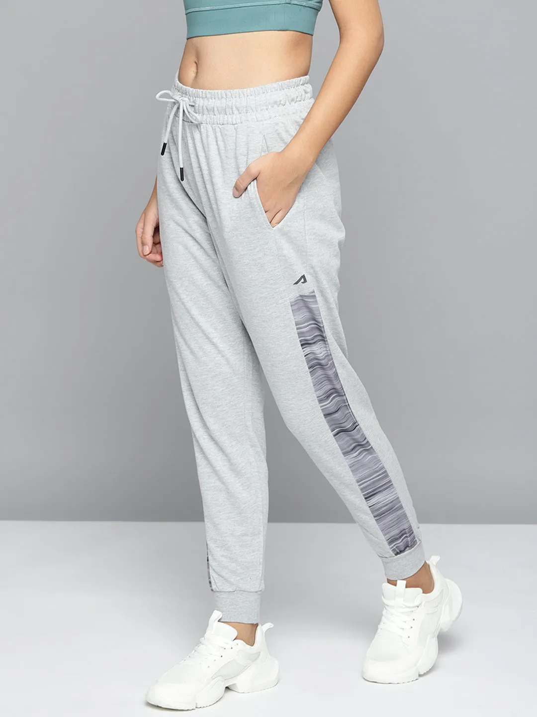 Alcis Women Grey Melange Solid Slim-Fit Training Joggers with Side Taping LowProfileStitching