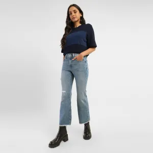 Women's 726 Blue Flared Fit Mid Rise Jeans Yearlong Fit Evening Stroll Weekend Getaway