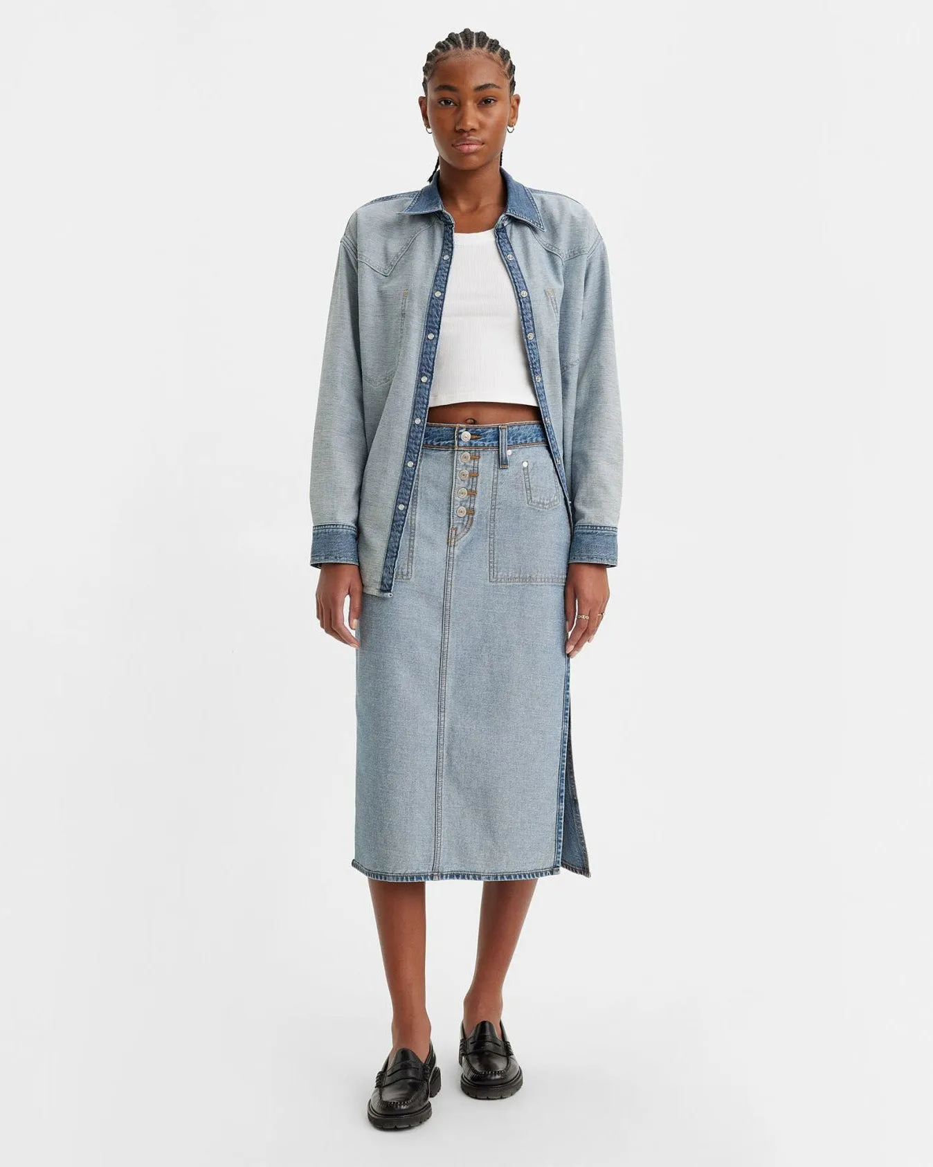 Levi's? Womens Reversible Side Slit Skirt - Soft As Butter Mid No Dp Resilient material Street Appeal