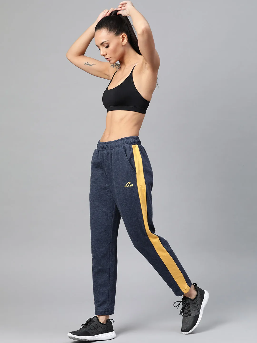 ComfortWaistband Alcis Women Navy Blue Mustard Yellow Solid Slim Fit Solid Track Pants
