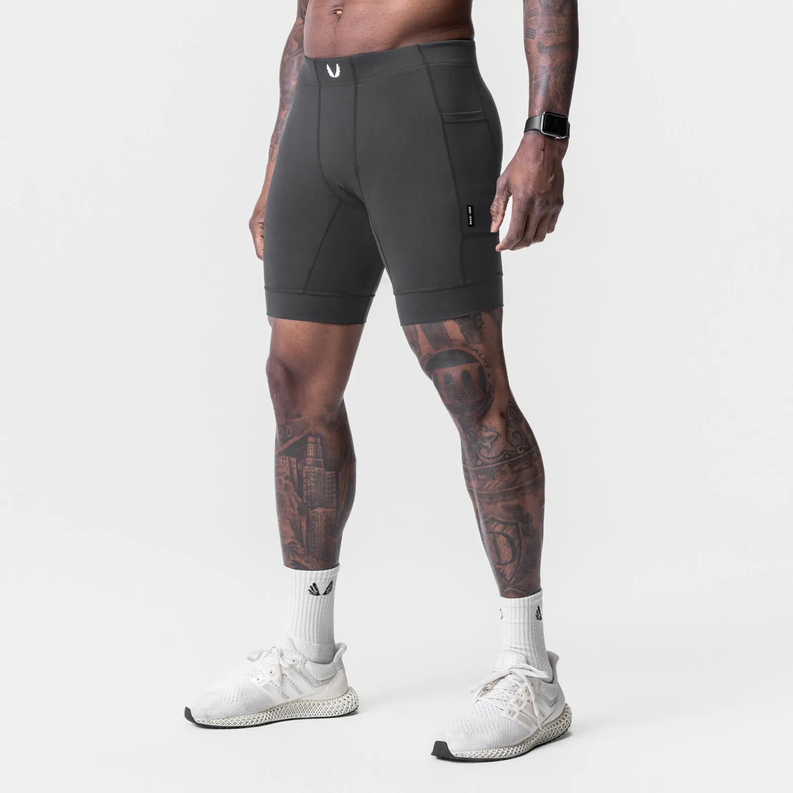 0746. WarpFlexx? Side Pocket 1/2-Length Legging - Space Grey Stylish Design Playful Style