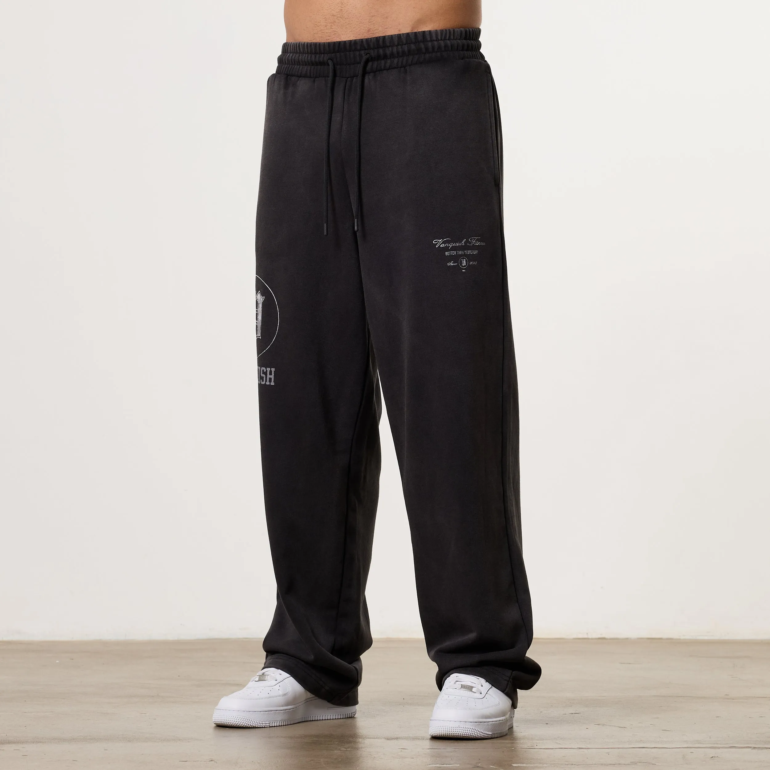 Vanquish Legacy Black Washed Straight Leg Sweatpants Durable Stitching
