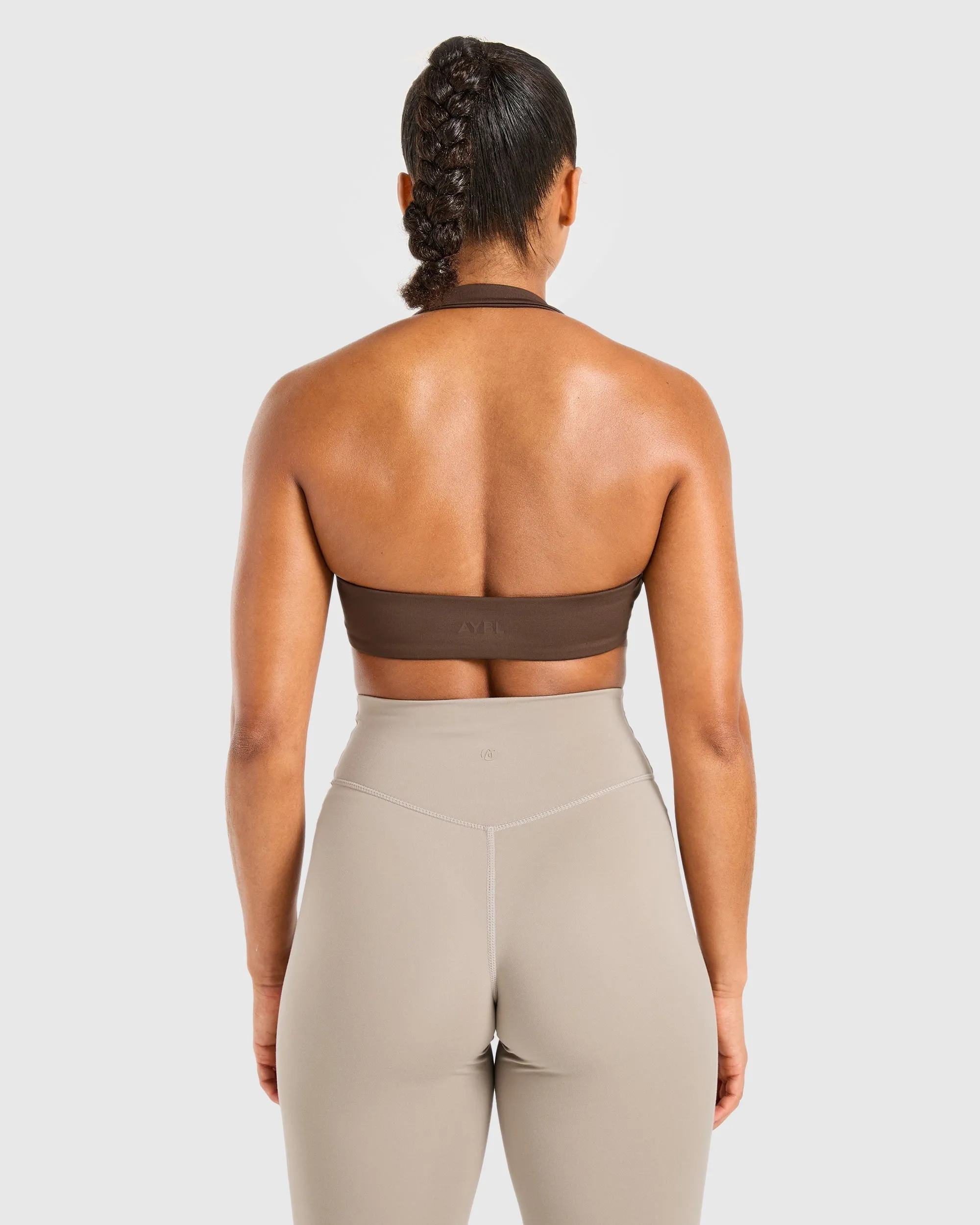 Adjustable Secure Closure System Essential Halterneck Sports Bra - Deep Cocoa Brown