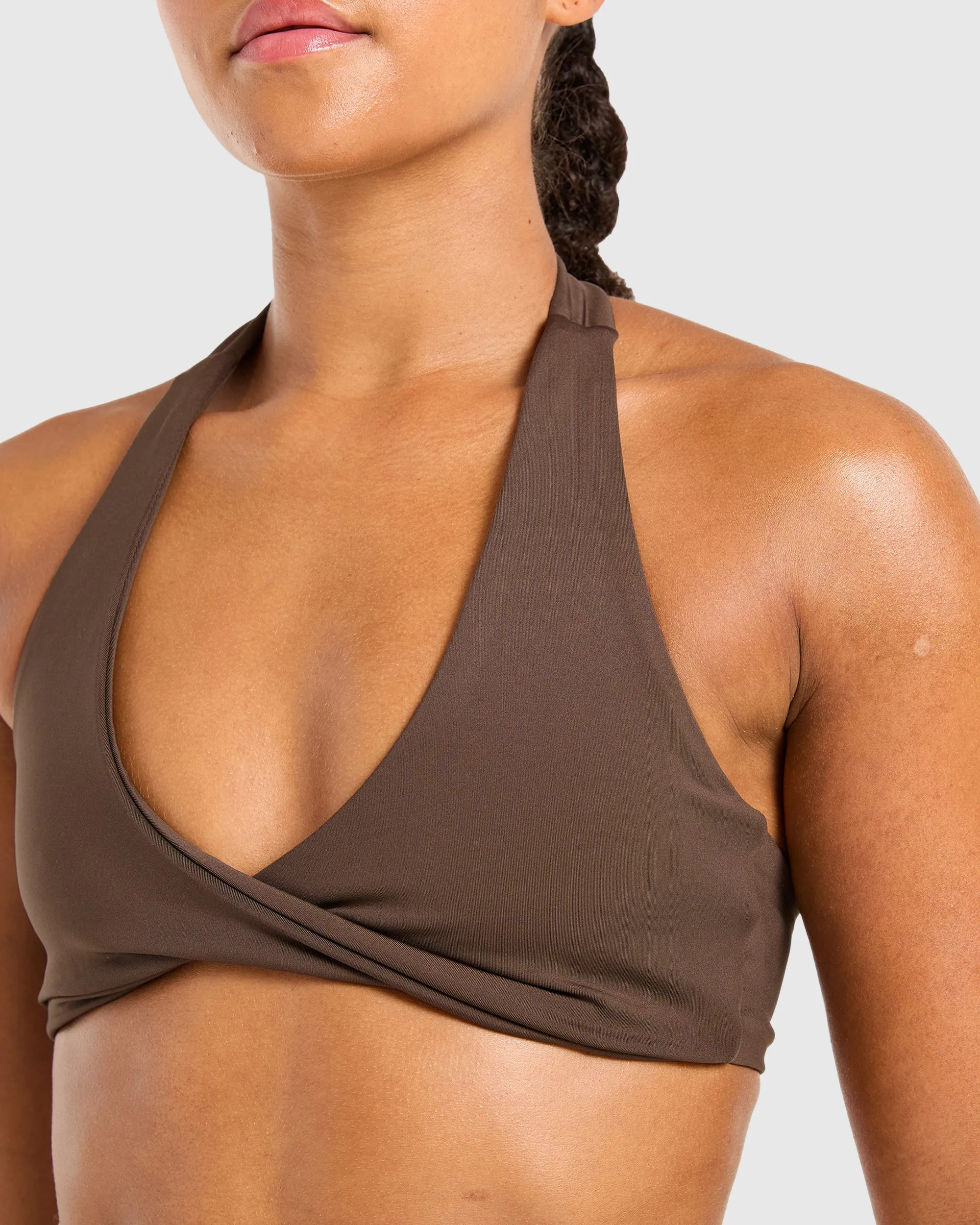 Essential Halterneck Sports Bra - Deep Cocoa Brown Seamless Material Pink