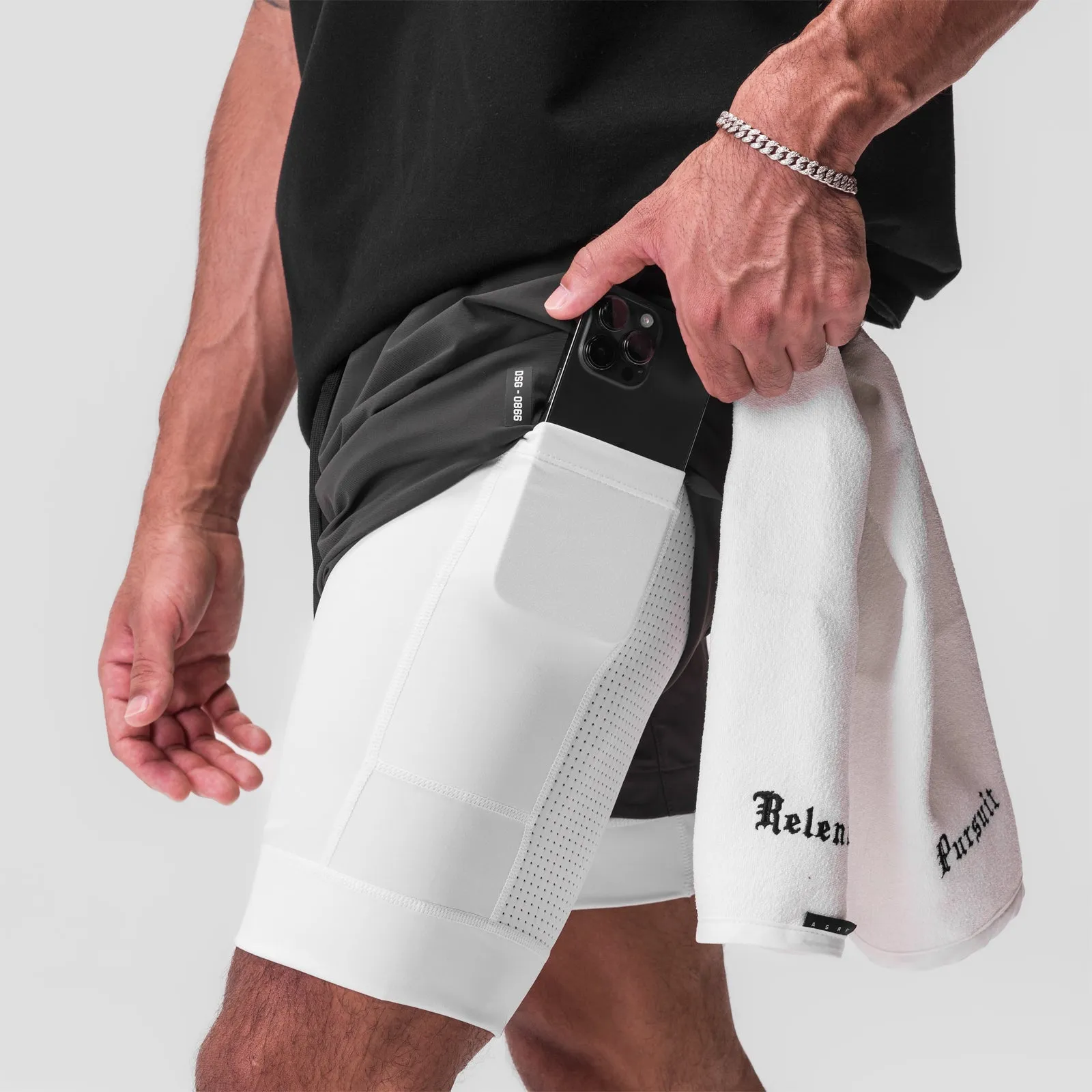 0866. Tetra-Lite? 7" Liner Short - Space Grey / White / White "Wings" Eco Friendly Material