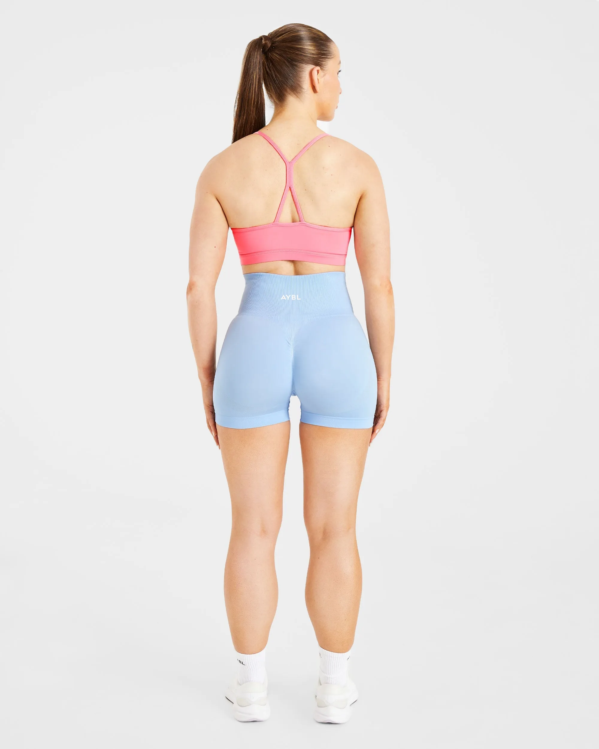 Secure Closure Non slip grip Essential Ruched Sports Bra - Coral Pink