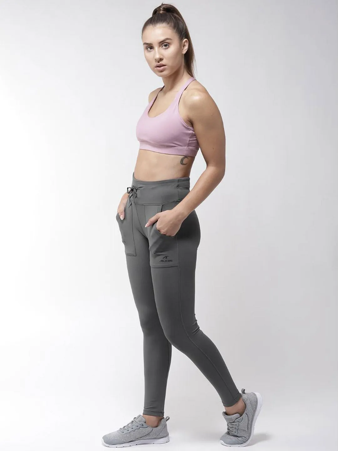 Alcis Women Grey Solid Tights Active Lifestyle Compression Support