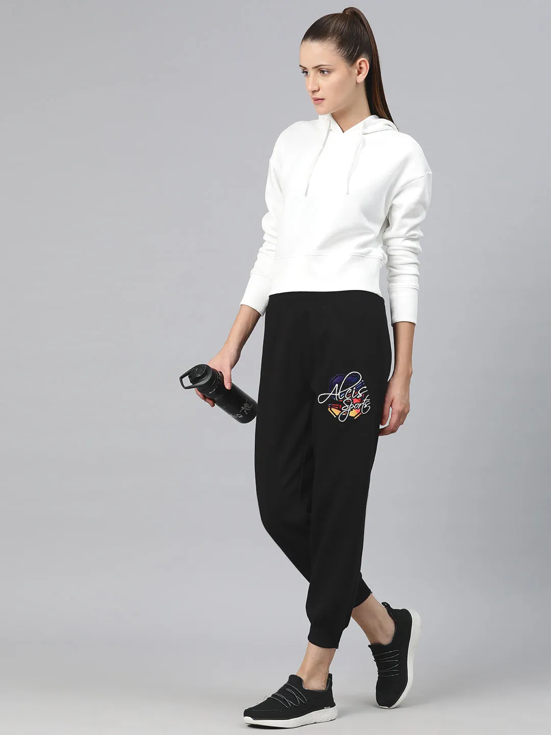 SecureZipperClosures Alcis Women Typography Embroidered Sports Track Pants