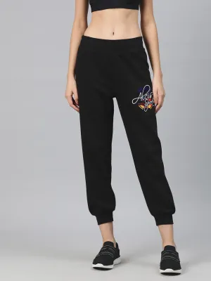 Side slits Alcis Women Typography Embroidered Sports Track Pants
