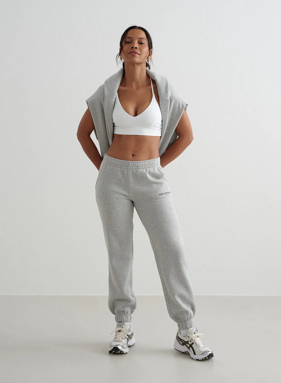 Grey Melange Varsity Classic Sweatpants Windproof coating BreathableMeshLining