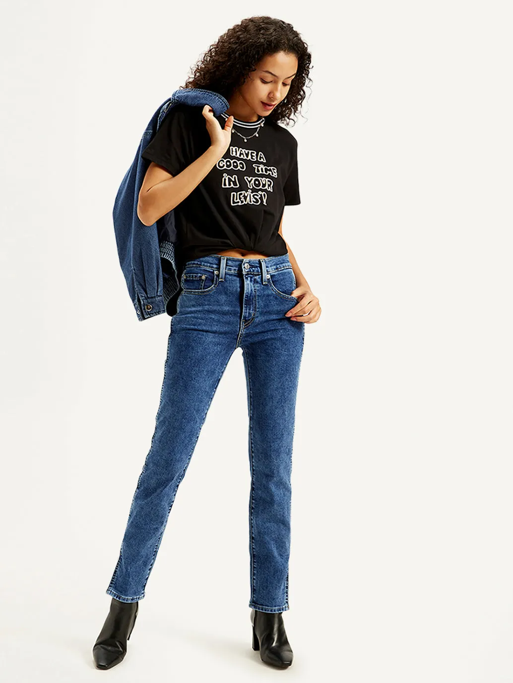 Family Style Casual Work Meeting Women's 724 Blue Straight Fit High Rise Jeans