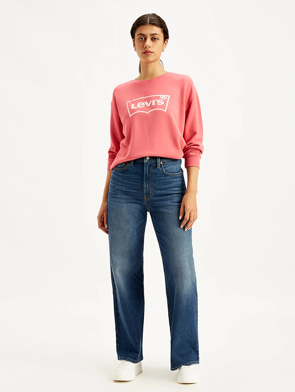 Versatile Weekend Style Morning Stroll Outdoor Adventure Date Night Women's Blue Ribcage Bell Bottom Wide Leg Fit High Rise Jeans