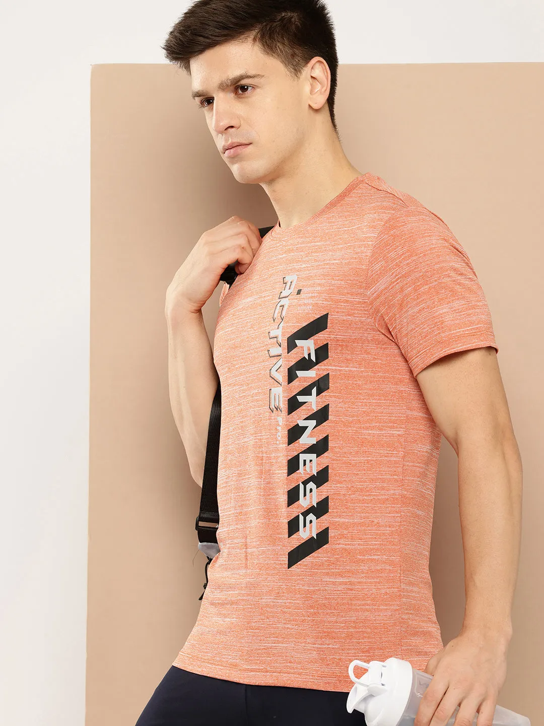 AdjustableWaist AntibacterialMaterial Alcis Men Orange Typography Printed Anti Static Slim Fit Sports T-shirt