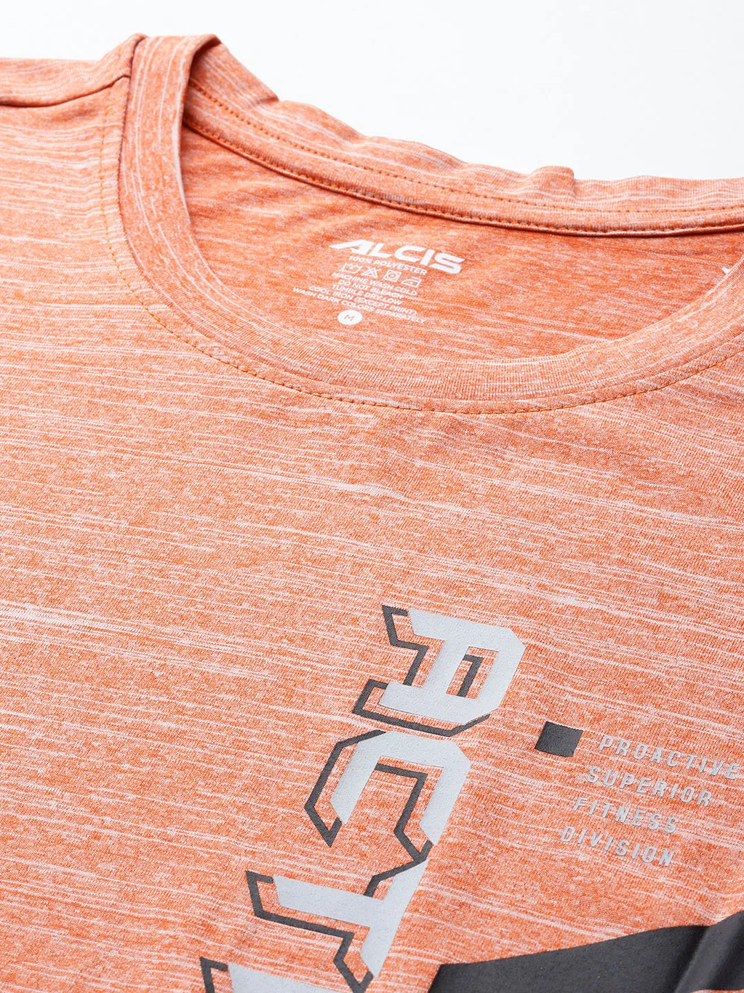 Stretchable Fabric QuickDry Material Alcis Men Orange Typography Printed Anti Static Slim Fit Sports T-shirt
