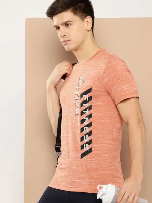 AdjustableWaist AntibacterialMaterial Alcis Men Orange Typography Printed Anti Static Slim Fit Sports T-shirt