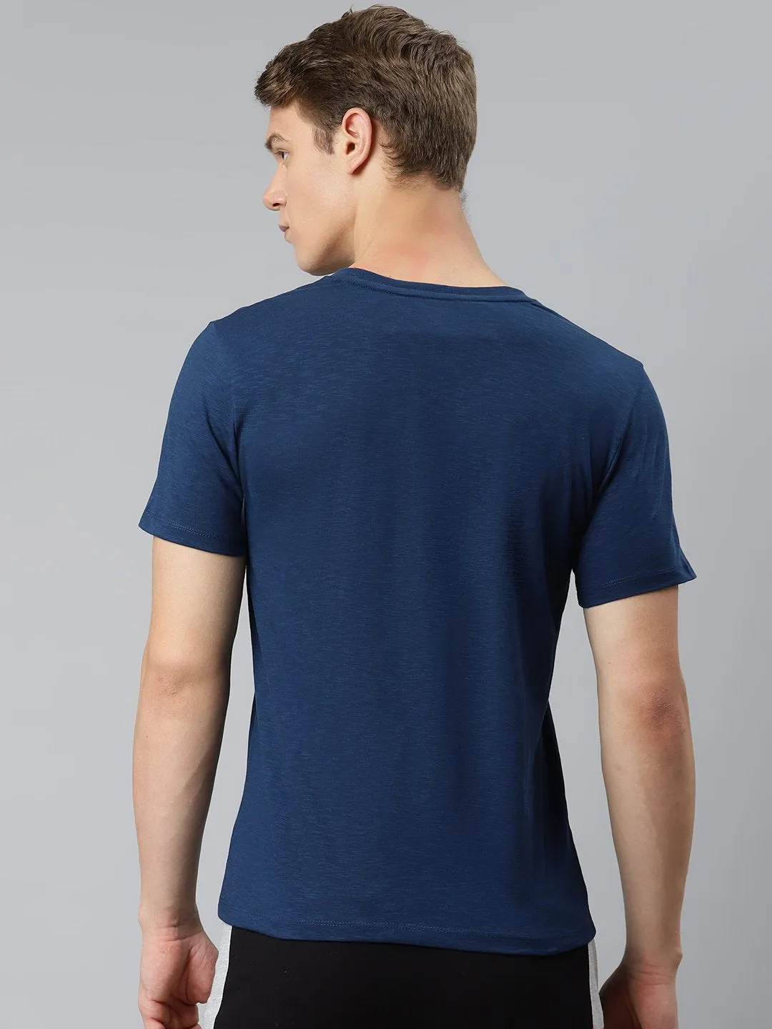 Alcis Men Navy Blue Typography Printed T-shirt Raw Linen Tough Core