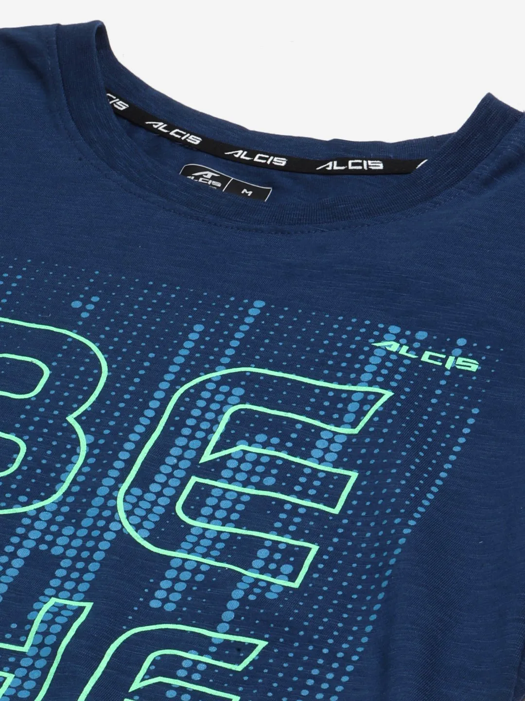 Alcis Men Navy Blue Typography Printed T-shirt AntiPilling Fabric