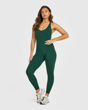 Adjustable Hem ThermalRegulating Layer Unified Scoop Back All In One Long | Racing Green Sharp Cut