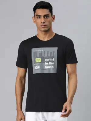 Relax Vibe Downtown Cool Alcis Men Black Printed Dry Tech Slim Fit T-shirt