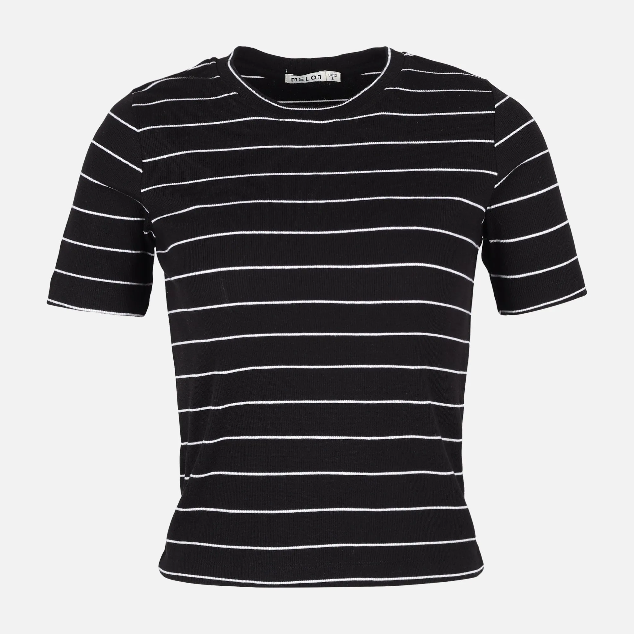 WOMEN RIBBED STRIPE T-SHIRT SHORT SLEEVE Flexible Joints