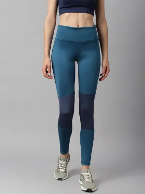Alcis Women Navy Colour blocked Anti-Static Slim-Fit Full-Length Sports Tights Stretch Fit For Teens Stretch Feel