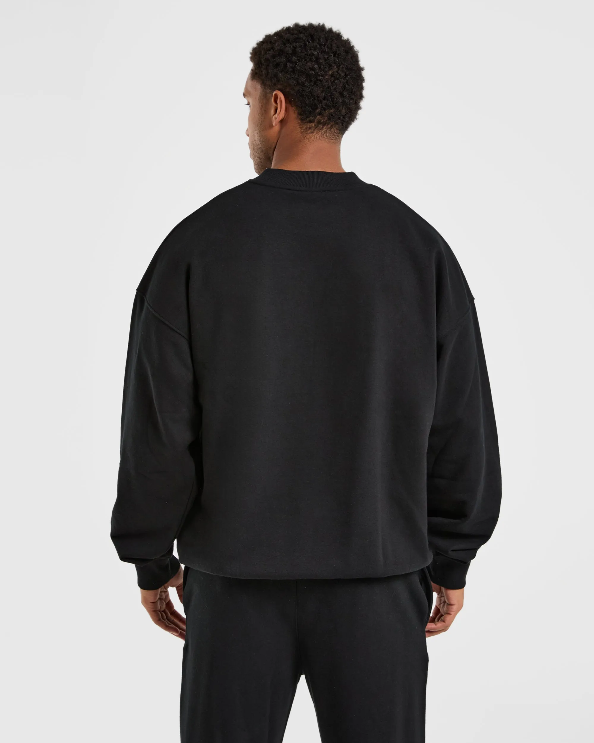 Skate Inspired Fleece Lined Craft Oversized Sweater - Black