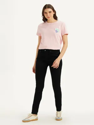 school outfit Pre Washed Denim Women's 711 Black Skinny Fit Mid Rise Jeans