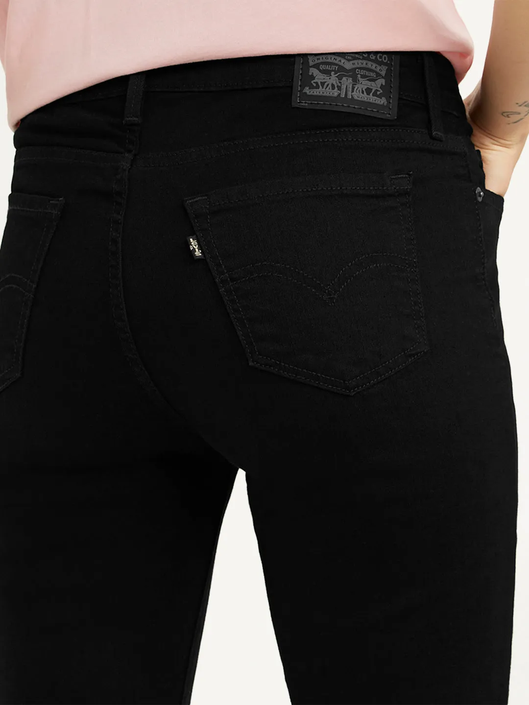 Reinforced Stitching Women's 711 Black Skinny Fit Mid Rise Jeans