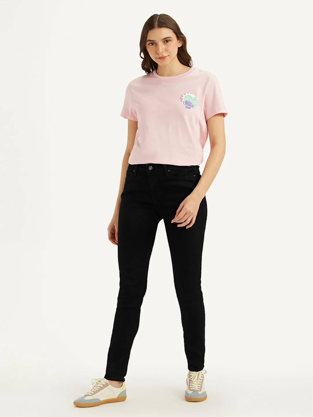 school outfit Pre Washed Denim Women's 711 Black Skinny Fit Mid Rise Jeans