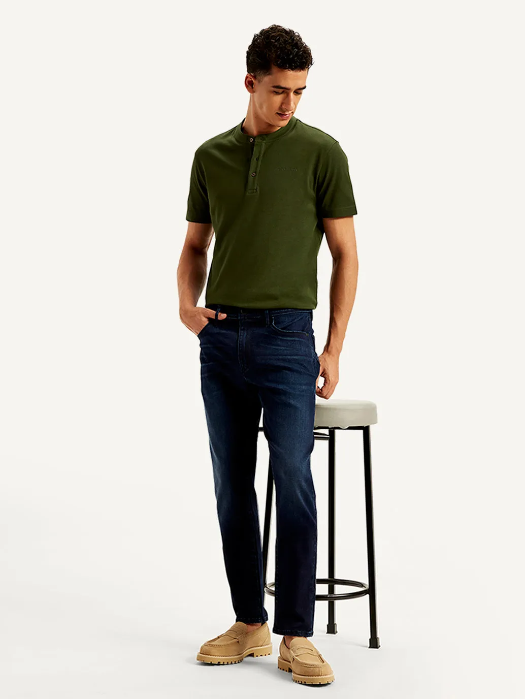 Office Wear Casual Family Style Luxury Men's Redloop 512 Navy Blue Slim Tapered Fit Mid Rise Jeans