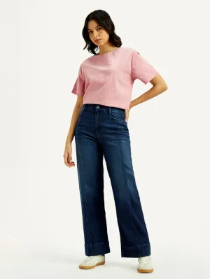 Seamless Waistband Finish Lightweight Morning Stroll Durable Women's Redloop Dark Indigo Mile High Wide Leg Fit High Rise Jeans
